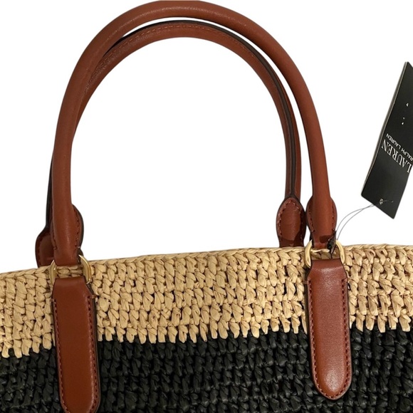 NWT Lauren Ralph Lauren Striped Straw Medium Daphney Tote Bag - Picture 3 of 11